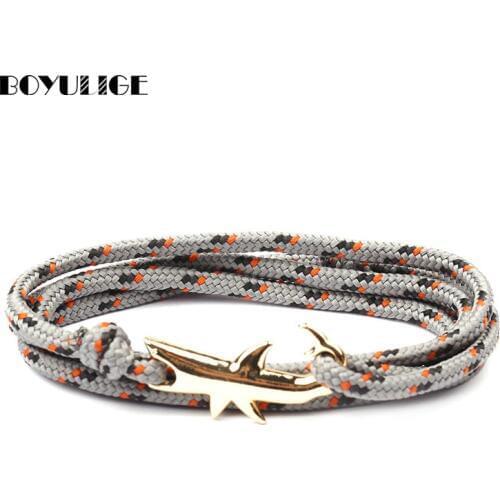 2018 Charm Gold Silver Black Shark Bracelet Homme Femme Men Jewelry Survival Rope Viking Bracelets & Bangles For Women Pulseira