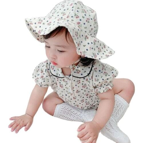 2021Korean Summer Baby Girls Rompers Princess Floral Peter Pan Collar Short Puff Sleeve Newborn Baby Infant Sweet Clothes Outfit