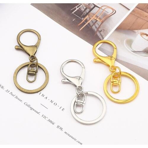 5Pcs/lot 21x33mm Lobster Clasp Key Ring 30mm Round Bronze Rhodium Gold Long Split Keyrings Keychain DIY Jewelry Findings Making