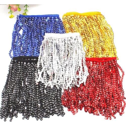Sequined Fringe Tassel 2 Yards/Lot Black Latin Dress Macrame Lace Dance Dress Lace Trims Sewing Apparel Trimming 32CM