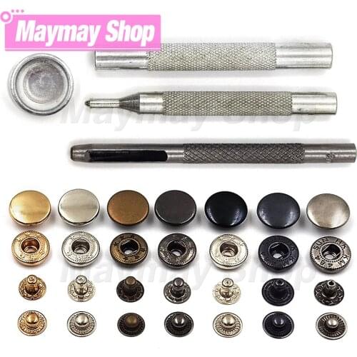 50set Snaps Button Metal Snap Fasteners Press Studs Kit With 4 Installation Tools For Clothes Garment Bags Shoes Leathercraft