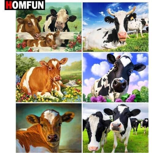 HOMFUN Diamond Painting Full Square/Round Drill 5D DIY "Cow animal farm" Daimond Embroidery Rhinestone Cross Stitch Decor