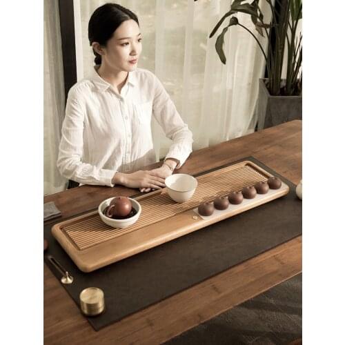 Bamboo Tea Tray Drainage Water Storage Japanese Dry Bubble Vintage Tea Tray Simple Home Bandeja Madera Kitchen Teaware DG50CP