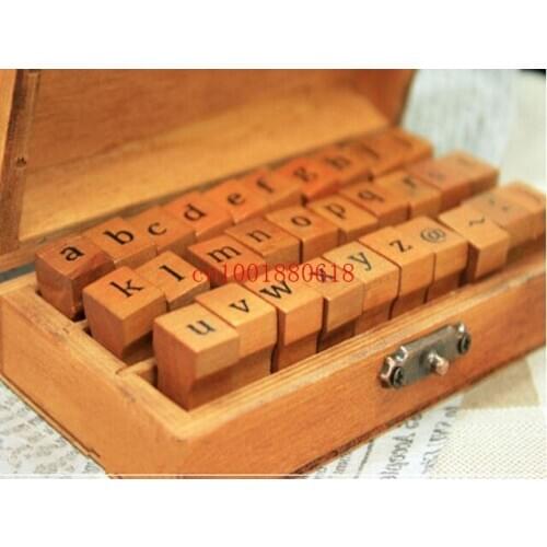 Free Shipping 30pcs/set In Wooden Box Wood antique Stamp SchoolBook Type ALPHABET Symbols Upper case & Lower case,20sets /lot