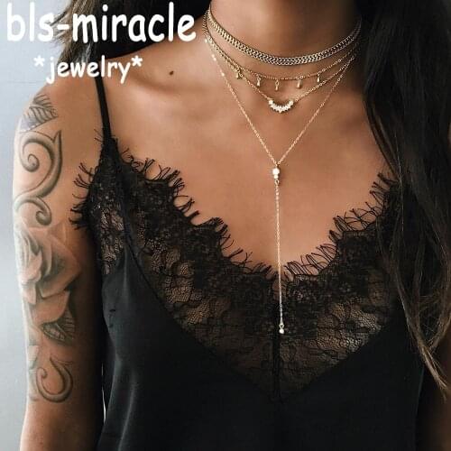 Bls-miracle Bohemian Multi layer Water Drop Pendant Necklaces For Women Color Crystal Choker Long Necklace Party Jewelry Gift 32