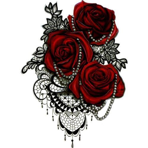 Big Red Rose Waterproof Temporary Tattoos men tatuajes temporales necklace harajuku fake tattoo body feminino seleeve tatoo