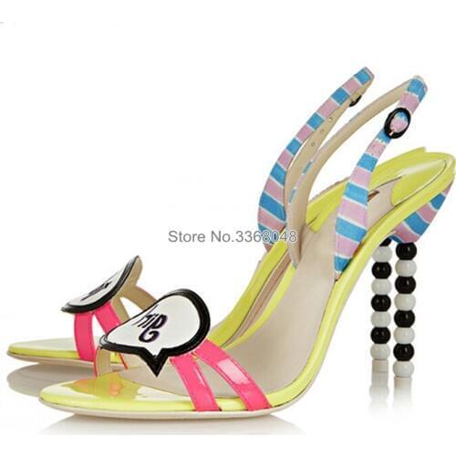 Colorful Sweet Girls Beading High Heels Sandals Sweet Peep Toe Slingback Buckle Sandals For 2019 Plus Size 42 Sandalias Mujer