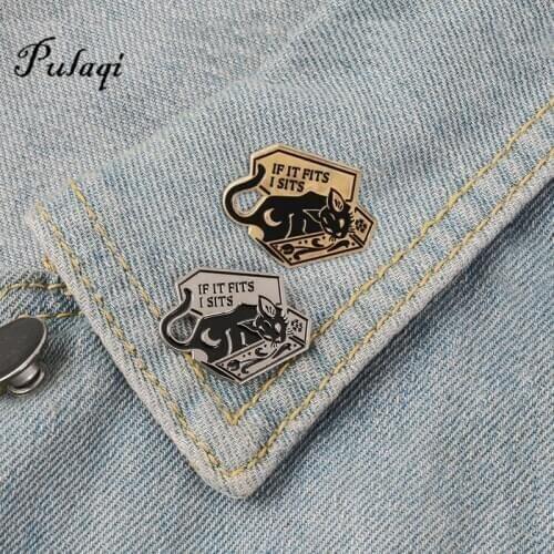 Black Cat Box Enamel Pins Fun Animal Brooch Badges For Backpack Denim Shirt Lapel Pin Cartoon Punk Jewelry Gift For Kids Friends