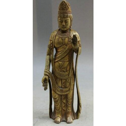 Fast shipping USPS to USA S1924 8.5" Chinese Buddhism Copper Gild Stand Kwan-yin Guan Yin Boddhisattva Statue