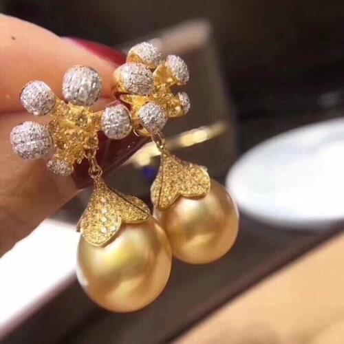 D406 Pearl Earrings Fine Jewelry 925 Sterling Silver Natural 9-10mm Fresh Water White or Golden Pearls Dangle Earrings for Women