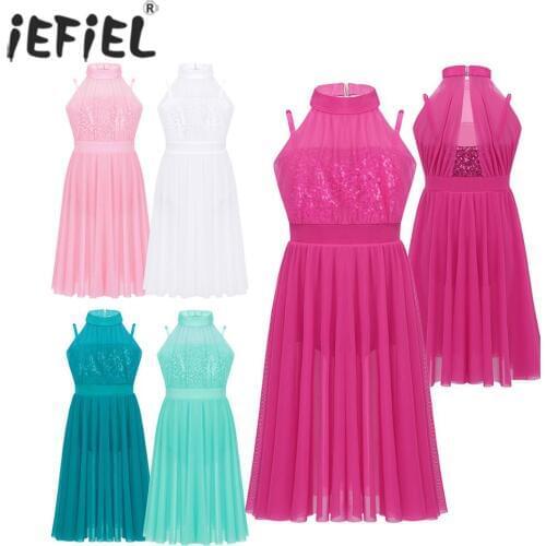 IEFiEL Kids Girls Dance Wear Gymnastics Leotard Tulle Dress for Ballerina Modern Lyrical Dance Costumes Ballroom Stage Dancewear