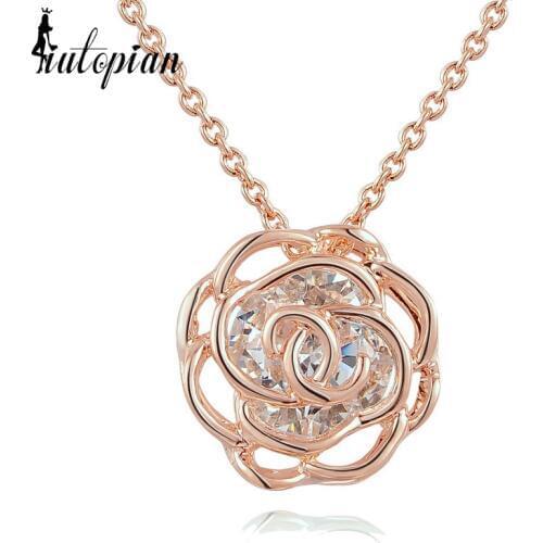 Iutopian Christmas Gift Elegant Ferris Rose Flower Pendant Necklace With Top Quality Austrian Stellux Zirconia #RG76699