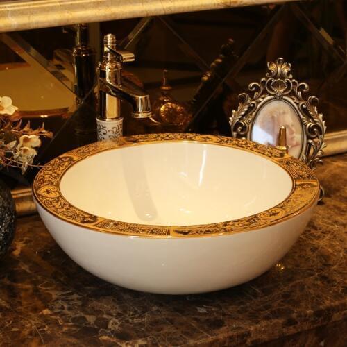 Jingdezhen ceramic art counter basin wash basin basinlavabo sinks Bathroom sinks hand wash sink gold