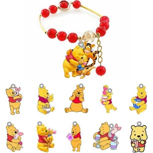 Disney Pooh Tigger Classic Animation Bracelet Resin Hand Strap Handmade Jewelry Set Red Beaded Accessories Beaded Bracelet