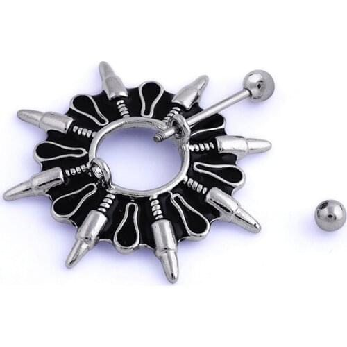 1 Pair Black Plating Sunflower Nipple Rings Bars 14g 316l Surgical Steel