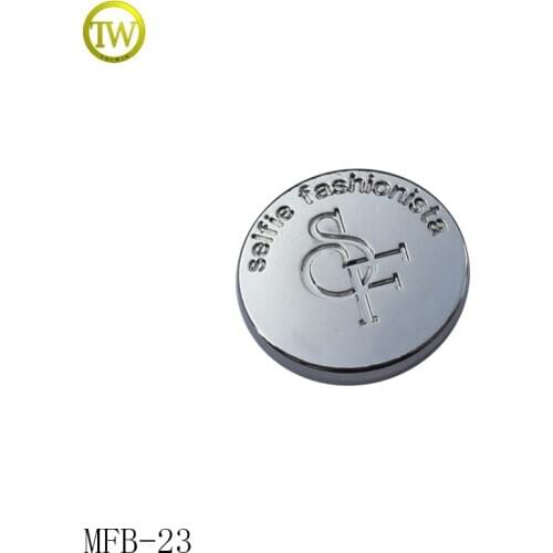 MFB23 Fashion round engraved logo alloy shiny silver jeans button metal shank button
