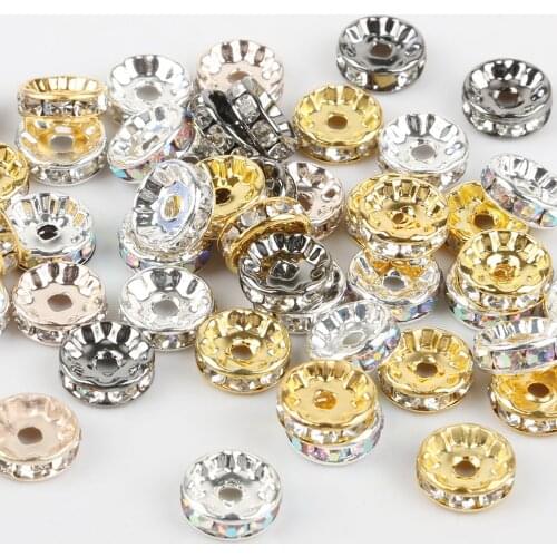 Hot Fashion 4/6/8/10MM 50Pcs Silver Plated Crystal Rhinestone Rondelle Spacer Beads For DIY Charm Bracelet Jewelry Making