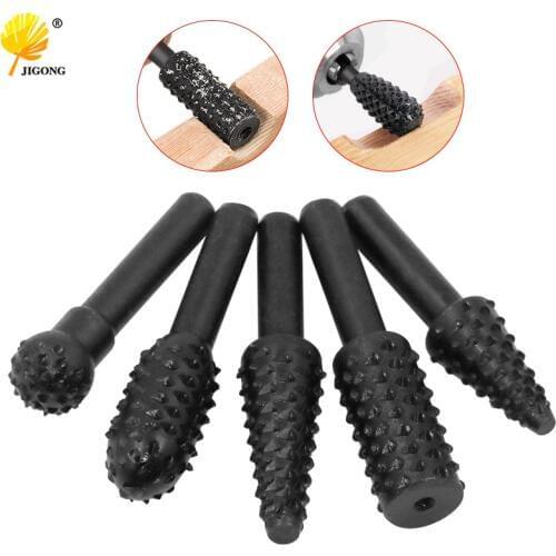 5pcs Shank Rotary Burr Set Wood Rasp File Drill Bits Rotary Rasp Set for Woodworking