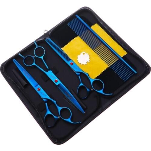 4Pcs/set Pet Grooming Scissors Kit Curved Professional Pet Grooming Shears for Dogs Cats Animals Blue Style