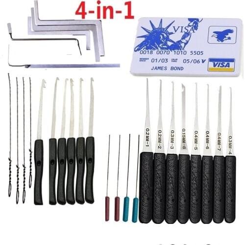 4in1 Locksmith Lock Pick Set Stainless Steel Double Row Tension Removal Hooks Lock Picks Tools Lockpick