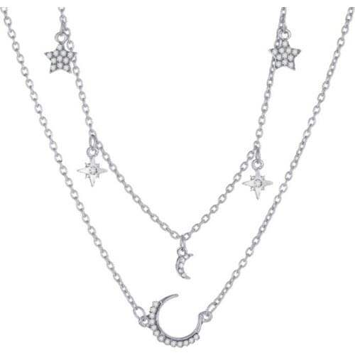 Moon & Star Double Layers Chain Pendants Necklaces for Women Jewelry Best Gift for Women