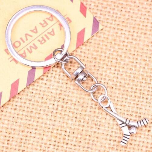 New Fashion Keychain 16x23mm hockey club Pendants DIY Men Jewelry Car Key Chain Ring Holder Souvenir For Gift