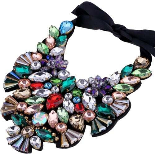 New Arrived Variety Shapes Crystal Stones Strands Necklace Pendant for Women Multicolor Crystal with Ribbon Chain Chunky Jewelry
