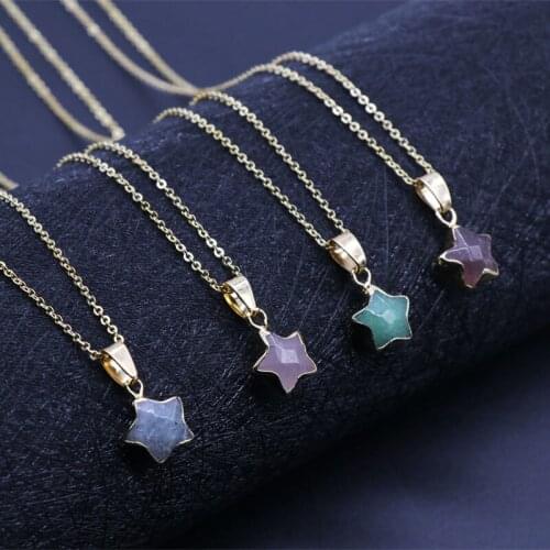 Wholesale Gold Plated Contracted Star Crystal Necklace Natural Semiprecious Stone Star Pendant Necklace