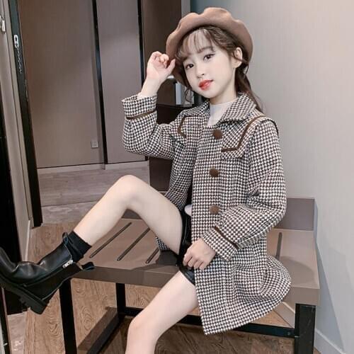 Toddler Girl Coat Plaid Warm Baby Girl Spring Autumn Clothes Black White Fashion Outerwear Kids Clothing Buttons Overcoat Autumn