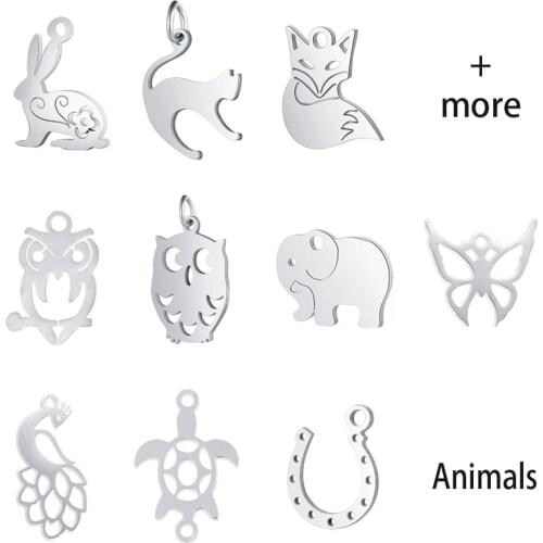 10pcs Hare Flower Rabbit Charm Polished Real Stainless Steel Rabbit Pendant Charms for DIY Necklace Bracelet Jewelry Making