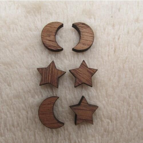 High quality Blank Tiny Wood Star Moon Cabochon Accessories Unfinished Rustic Beads For Earring Stud Making
