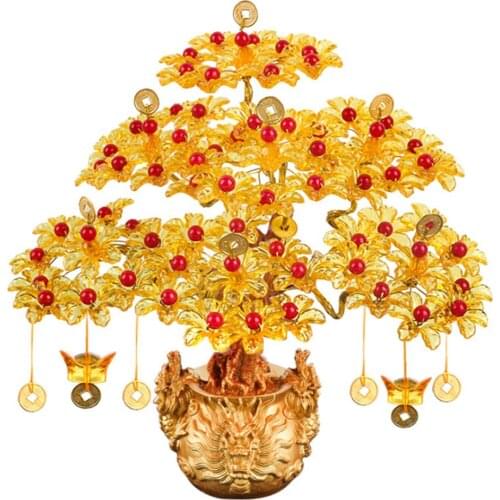 Colorful Acrylic Glass Beaded Money Tree Bonsai Bedroom Ornament Gift Feng Shui Crafts DIY Handmade for Wealth Luck with Pot