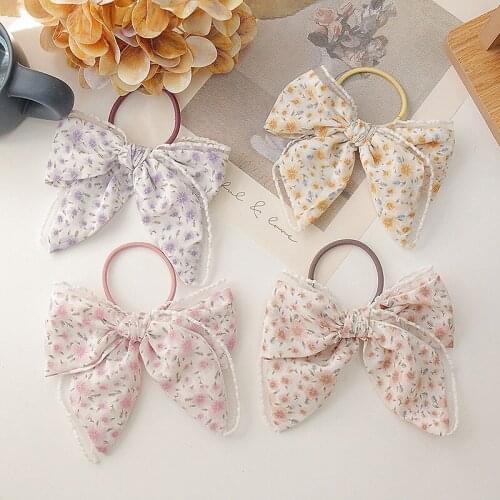 2021 New Girls Butterfly Knot Hair Rope Floral Wave Point Hair Circle Girl Double Horsetail Head Rope Fashion Hair Accessories