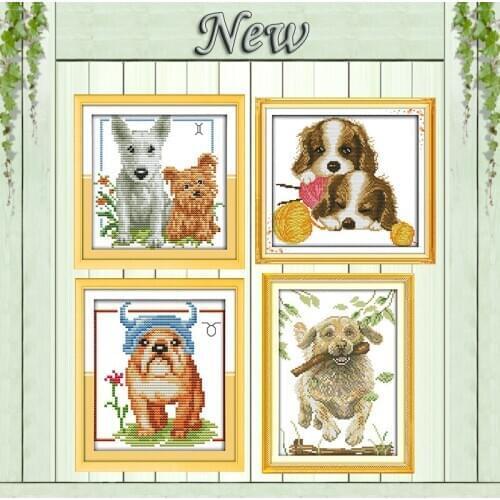 Bull terrier Bulldog Running painting lovely counted printed on canvas DMC 11CT 14CT kits Cross Stitch embroidery needlework Set