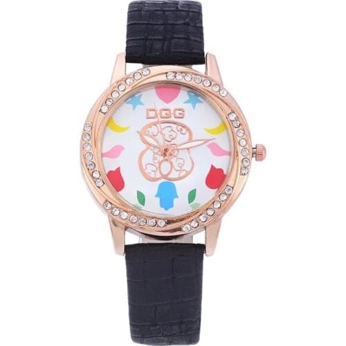 Luxury Ladies Colorful Rhinestone Leather Watch Top Brand Bear Casual Quartz Watch Reloj Mujer Women Watch Relogios Femininos