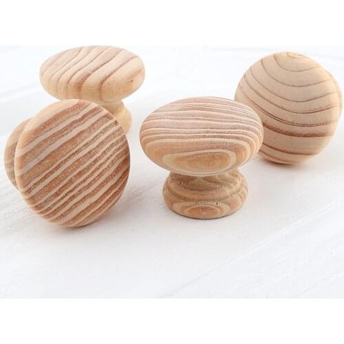 Natural Wooden Cabinet Wardrobe Knobs Handles Door Desk Drawer Pulls Round Wood Kitchen Handle Furniture Hardware 40mm Knobs
