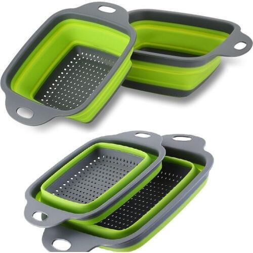 Collapsible Colanders with Handles (2 Pc. Set) Round Kitchen Sink Strainers Heat-Resistant Silicone Stackable Space-Saving Round