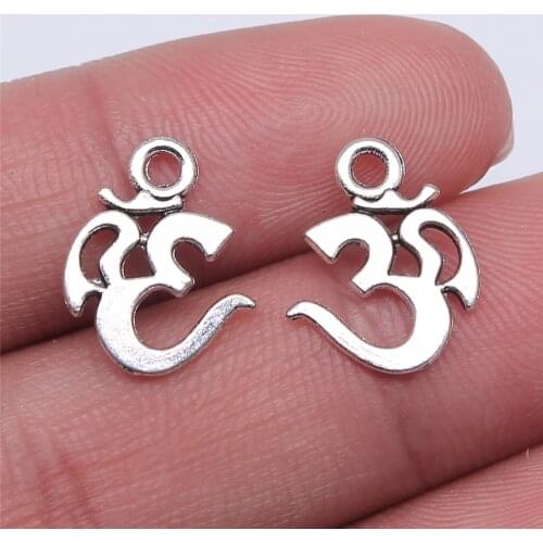WYSIWYG 40pcs Charms Yoga Om 15x12mm Antique Making Pendant Fit Vintage Tibetan Silver Color DIY Handmade Jewelry