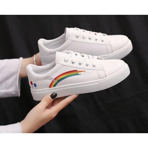 New Spring Women Casual Shoes Fashion Rainbow Comfort White Sneakers Breathable Women Sneakers Platform Shoe Zapatos De Mujer