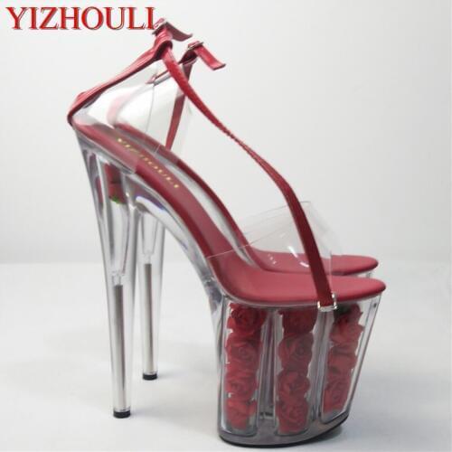 2018 romantic crystal rose bride wedding shoes 20cm ultra high heels platform sandals cos 8 inch high Crystal shoes