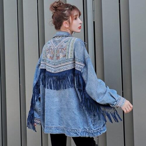 Women Loose Tassel Embroidered Denim Jackets Ladies Vintage Spring Autumn Denim Coat Female 2020 Denim Outerwear