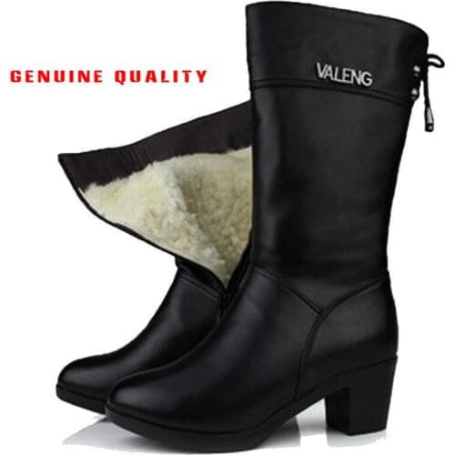 Wool Women Warm Snow Boots Genuine Leather Shoes Plush High Boots Fashion Solid Fur Warm Platform for Women Winter Boots