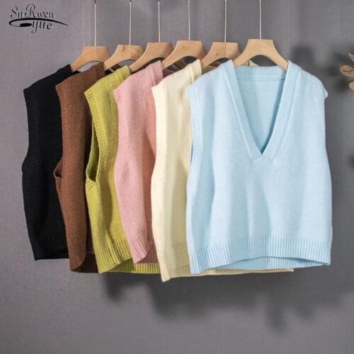Sleeveless Knitted Womens Vest Sweater Autumn Winter New Pullovers Casual Sweater Fashion V Neck Loose Tank Top Knit Vest 16820