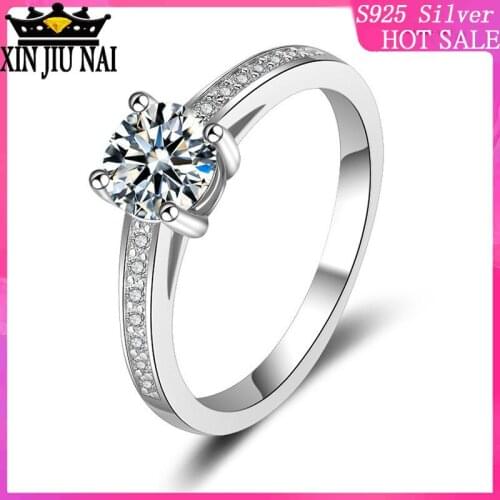925 sterling silver Korean style four-claw micro inlay fashion wild proposal Valentines Day birthday gift diamond ring for wome