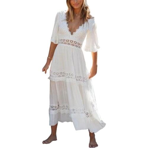 2021 Summer Women Fashion Lace Backless Dress Stylish Ruffle Sleeve Vacation Dress for Lades Female