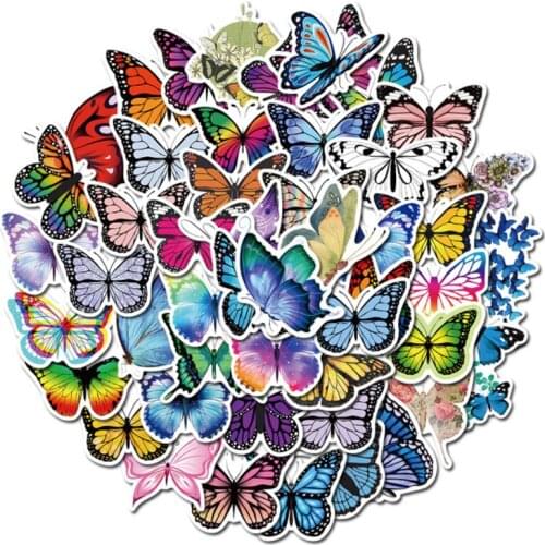 10/30/50Pcs Color butterfly Graffiti Waterproof Skateboard Travel Suitcase Phone Laptop Luggage Stickers DIY Kids Girl Toys