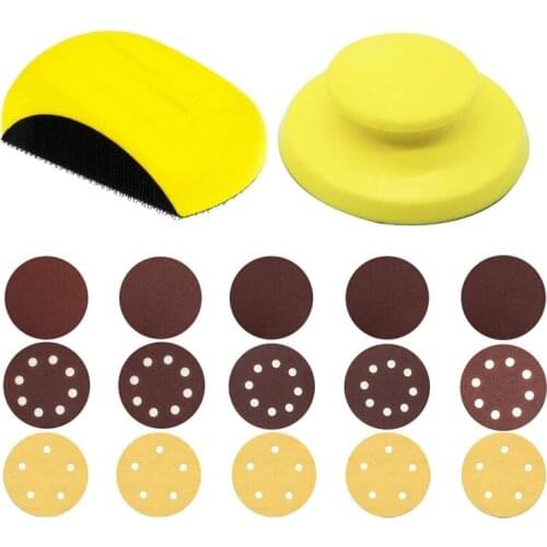 2 Pcs 5 Inch Hand Sanding Blocks with 15 Pcs 5 Inch Hook and Loop Discs for Wood Furniture Restoration Home Arts Crafts CNIM Hot