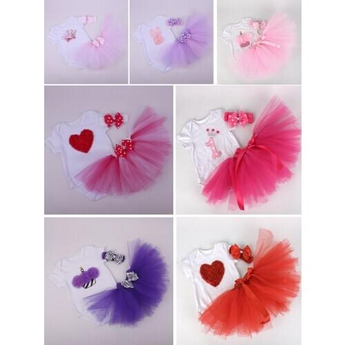 3 Pc New Arrival Sweet Newborn Girl Headband+Romper+Handmade Skirt Tutu Bodysuit Baby Outfit Clothes Set jumpsuit Playsuit Suits