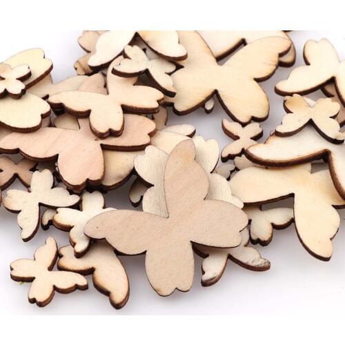 50pcs Mixed Size Blank Wooden Butterflies Cutout MDF Wooden Craft embellishments scrapbooking Wood Art Wedding Decoration