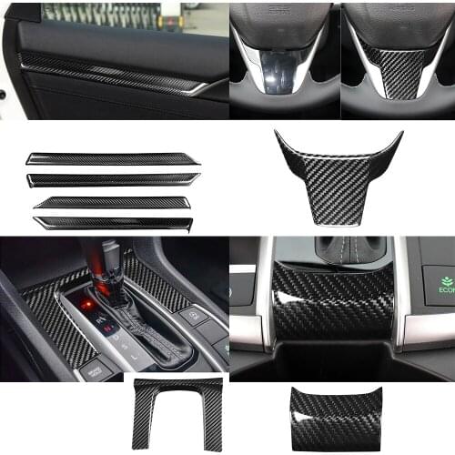 7PCS Real Carbon Fiber Interior Decoration Cover for Honda Civic 10th 2016-21 Door Panel Steering Wheel Gear Trim Assessoires